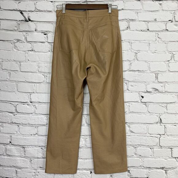 Nanushka Ivy Vegan Leather Trousers Size XS Cashew Straight Leg High Rise Crop - Picture 2 of 16
